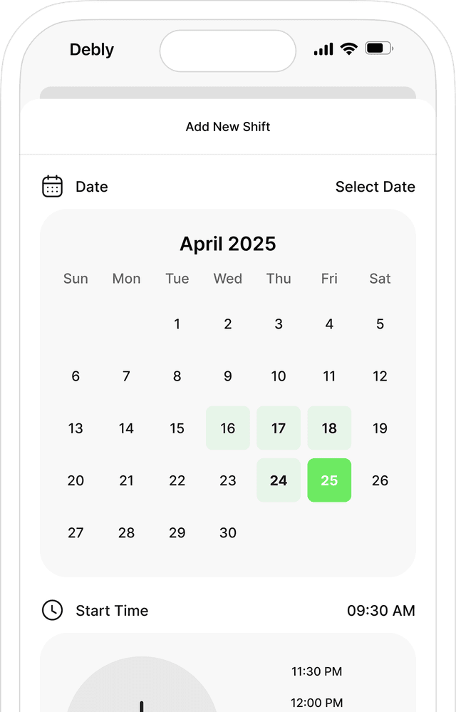 Debly app settings screenshot