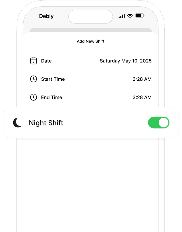 Debly app settings screenshot