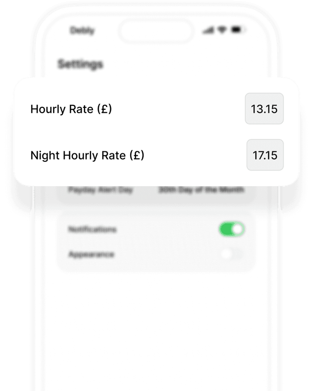 Debly app settings screenshot